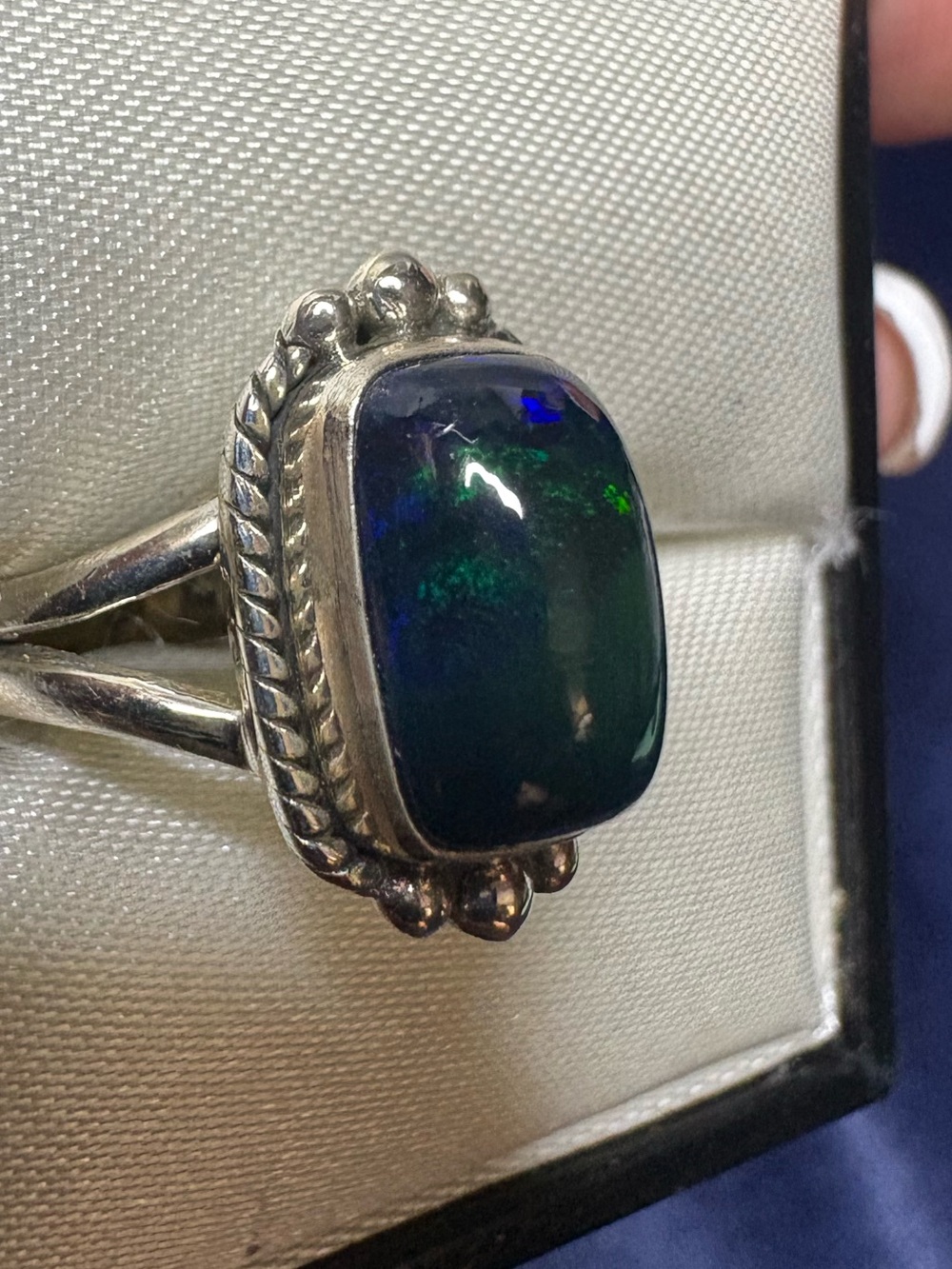 Ring Black Opal Multi-color Flash 925 Sterling Silver Vintage Inspired - Picture 5 of 13